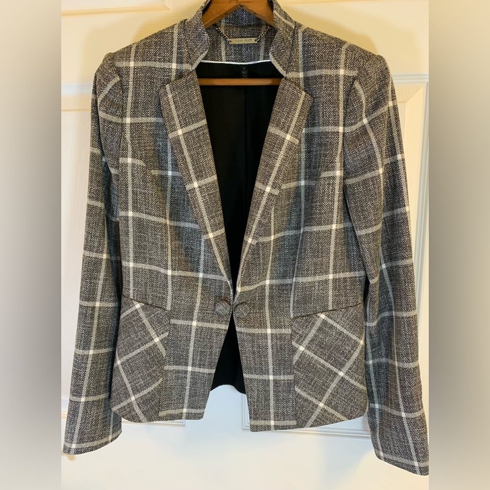 White House Black Market Tailored Plaid Lined Blazer Sz 2